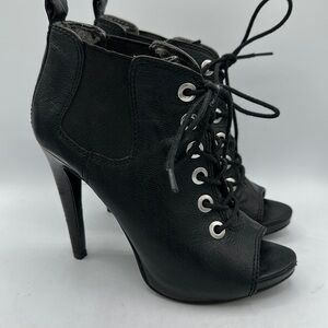 Nine West black lace-up peep-toe heels, size 5.5